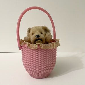 Vintage Wind up Puppy Toy in Basket Japan